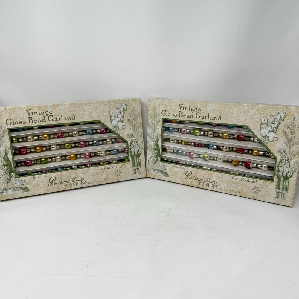Vintage Glass Bead Garland Jewel Tones Orig Box Bethany Lowe 2 Boxes Lot Mercury